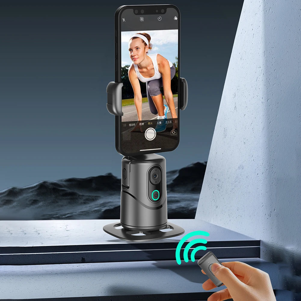 360° Rotating Auto Face Tracking Phone Stand No App Gesture Control Smart Shooting Camera Mount with Selfie Light Remote