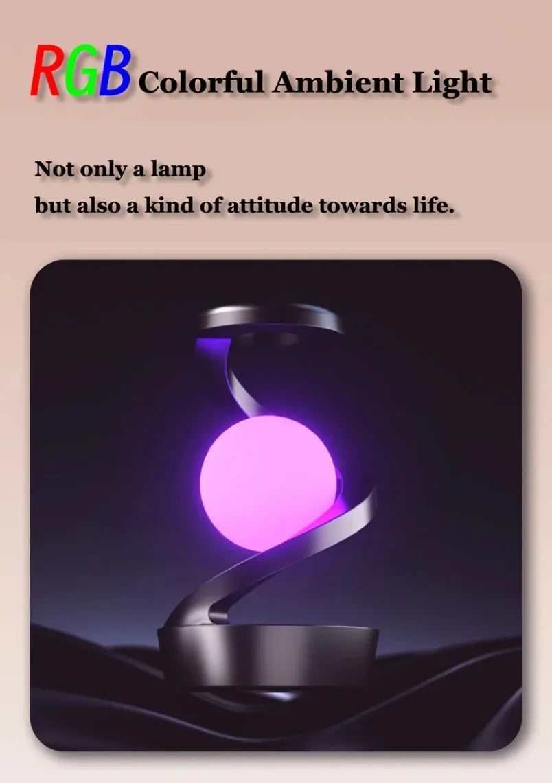 Wireless Charging Rotating Suspension Night Light Hand-waving Control RGB Atmosphere Table Lamp For Bedroom Office Decor