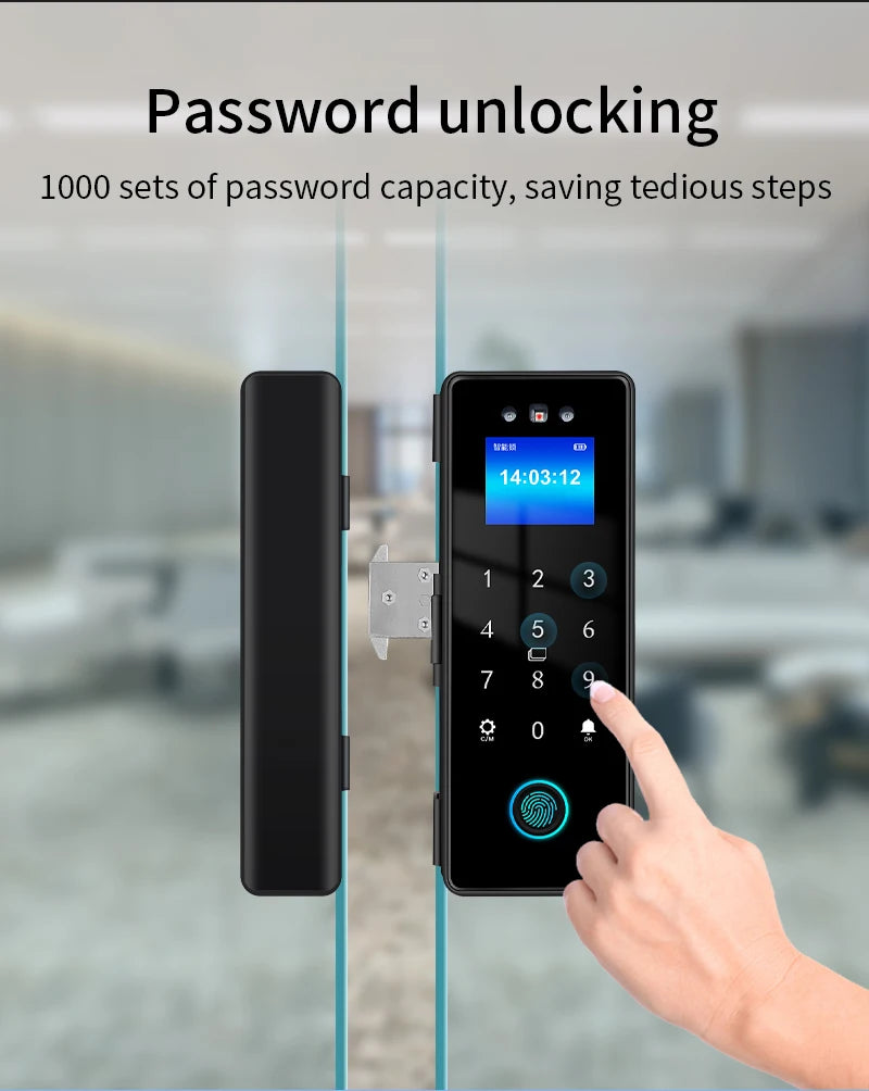 WIFI Tuya 3D Face Recognition  Smart Glass Lock Biometric Electronic Fingerprint Unlock Glass Door Lock Mobile remote Control