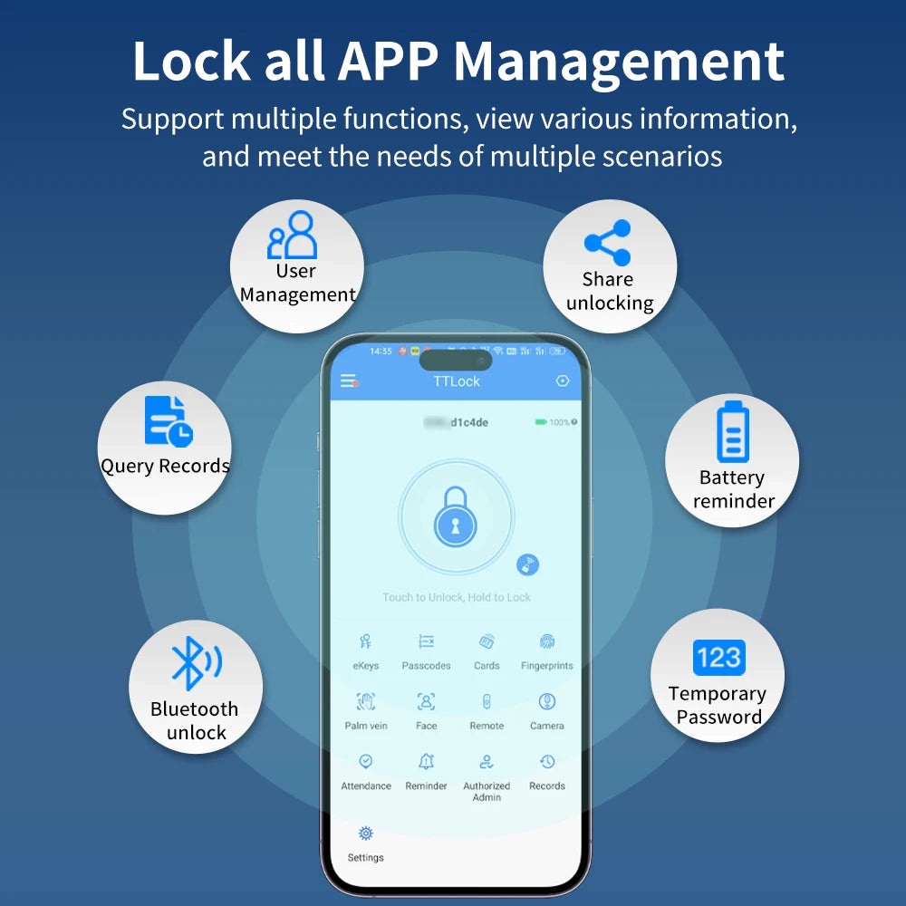 JDS6 TTLOCK APP Sliding Glass/Wood Fingerprint Lock Bluetooth Biometric Electronic Office Password 13.56Mhz RFID Keyless Unlock