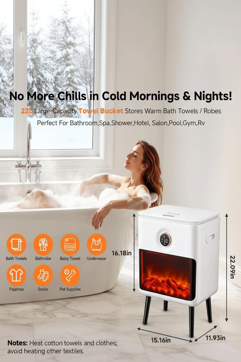 US Shipping 3D Flame Screen Towel Warmer 22L Large Luxury Bathroom Heated Towel Warmer Bucket for Towels Bathrobes Blankets