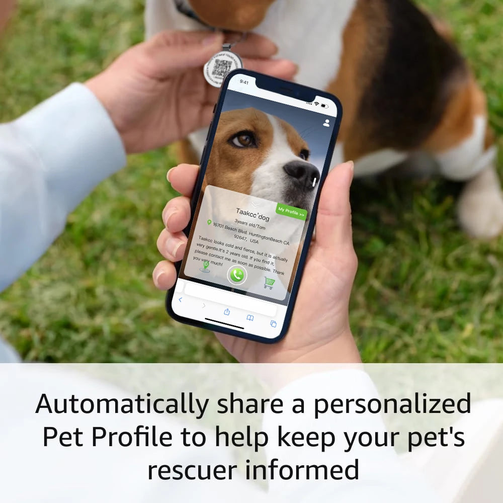 QR ID Pet Tag, Metal Dog Tag with QR Code, Real-time Scan Alerts, Record Pet Profile, No Subscription or Fees