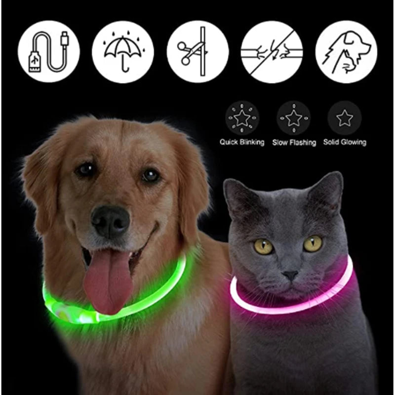 USB Rechargeable LED Glowing Collar for Pets