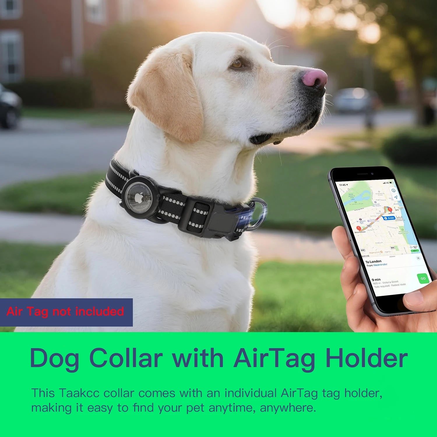 Waterproof Air Tag Dog Collar with AirTag Holder, Reflective Soft Padded & Safety Buckle, AirTag Pet Collar Adjustable for Dogs