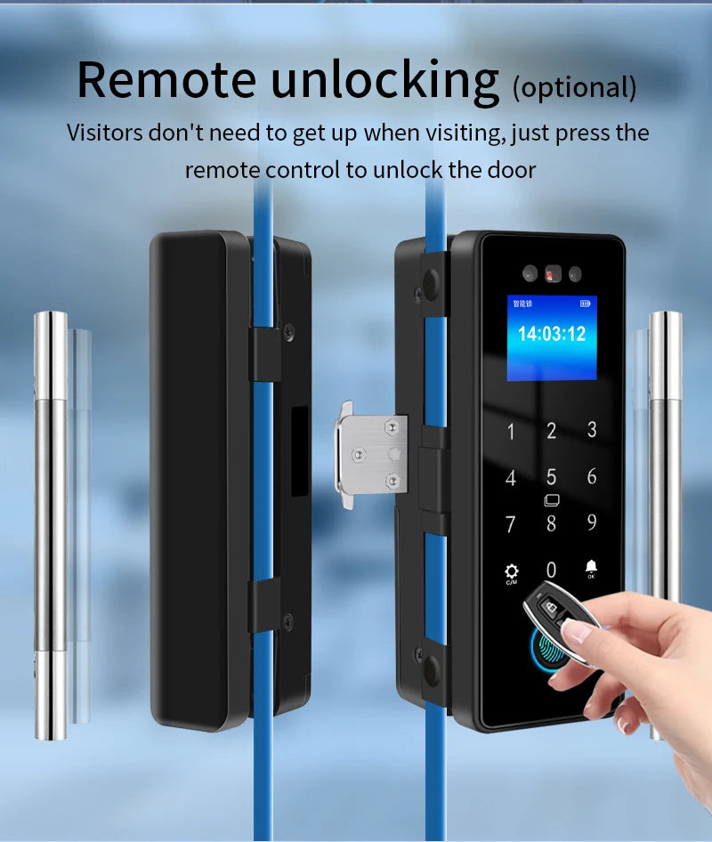 WIFI Tuya 3D Face Recognition  Smart Glass Lock Biometric Electronic Fingerprint Unlock Glass Door Lock Mobile remote Control
