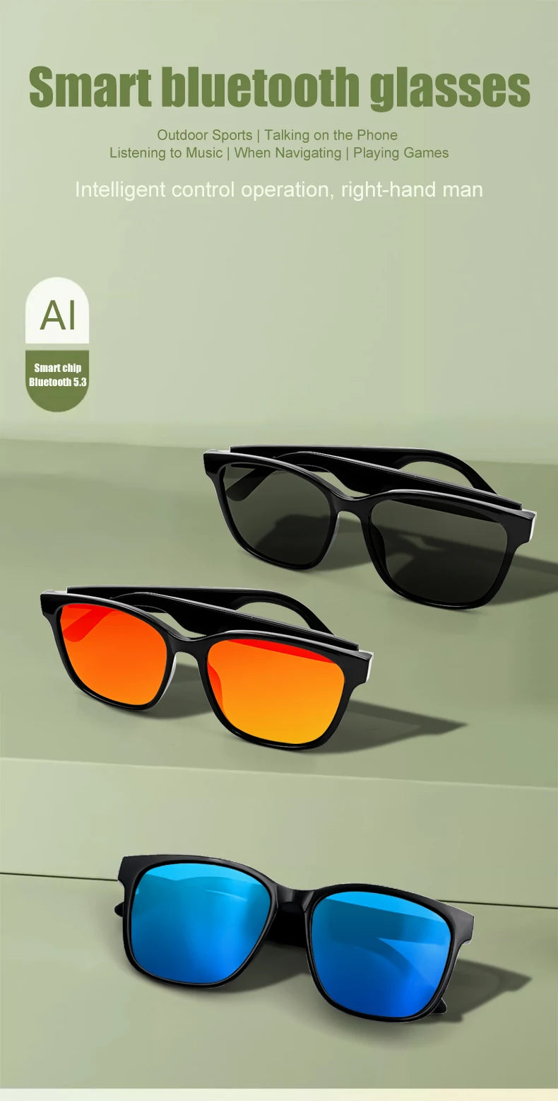 GS08 Smart Glasses with AI Assistant, Music/Calls, Noise Reduction, Anti-Blue Light, UV400, BT TWS for Men & Women