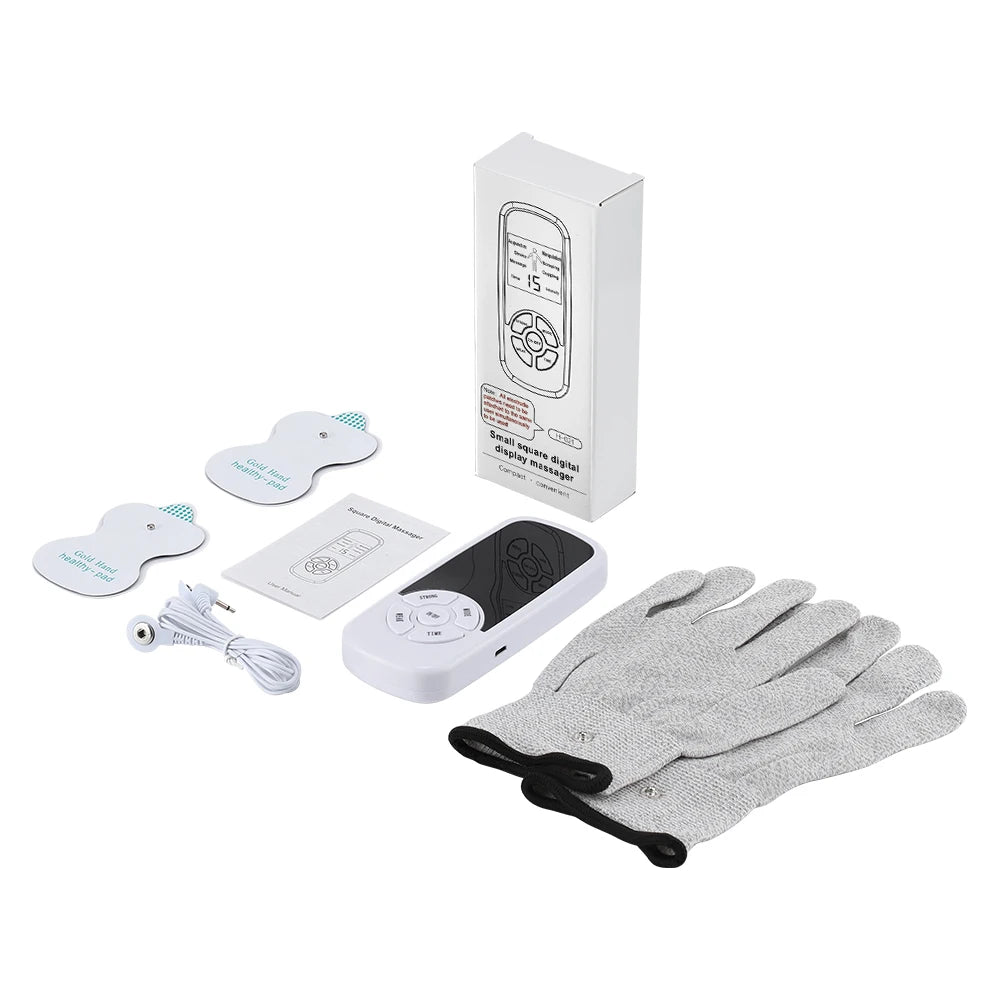EMS Pulse Electric Muscle Stimulator With Electrode Massage Gloves Digital Meridian Therapy Machine Back Neck Body Massager