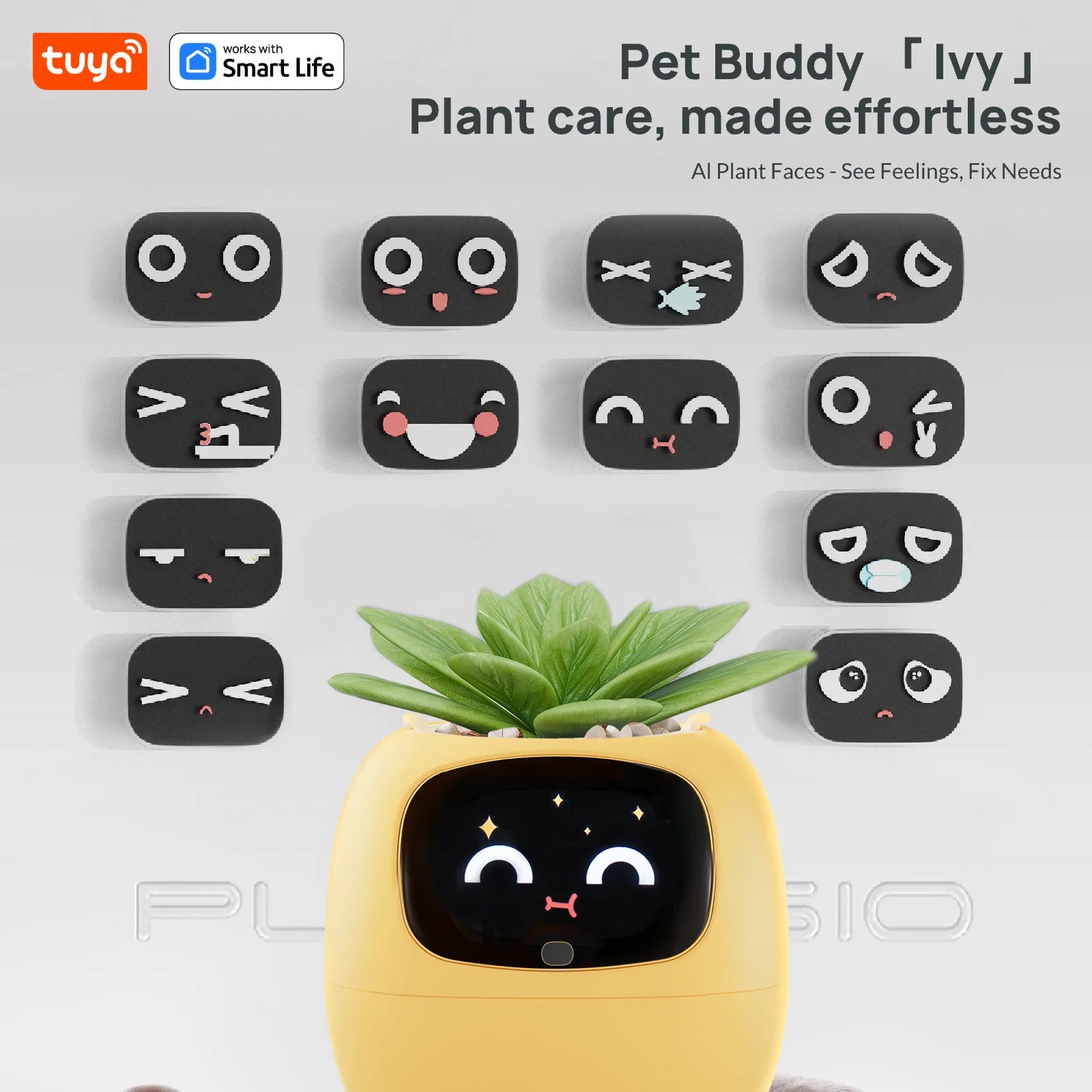 Pet Buddy lvy Plant care,made effortless, Al Plant Faces -See Feelings, Fix Needs  5 Interactive Gestures Unlocka Playful Life