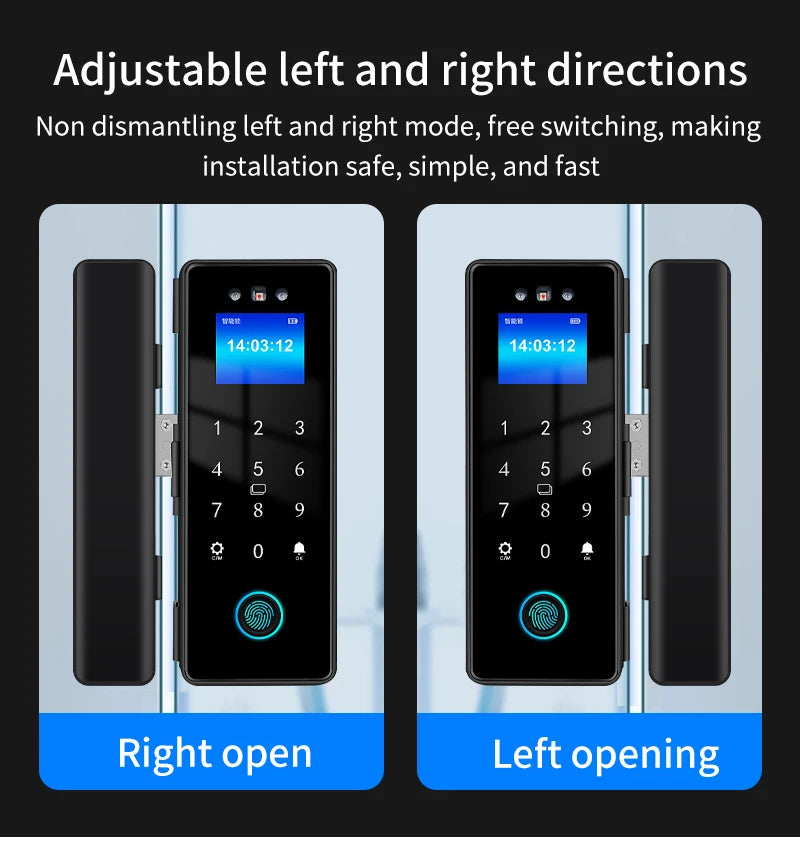 WIFI Tuya 3D Face Recognition  Smart Glass Lock Biometric Electronic Fingerprint Unlock Glass Door Lock Mobile remote Control