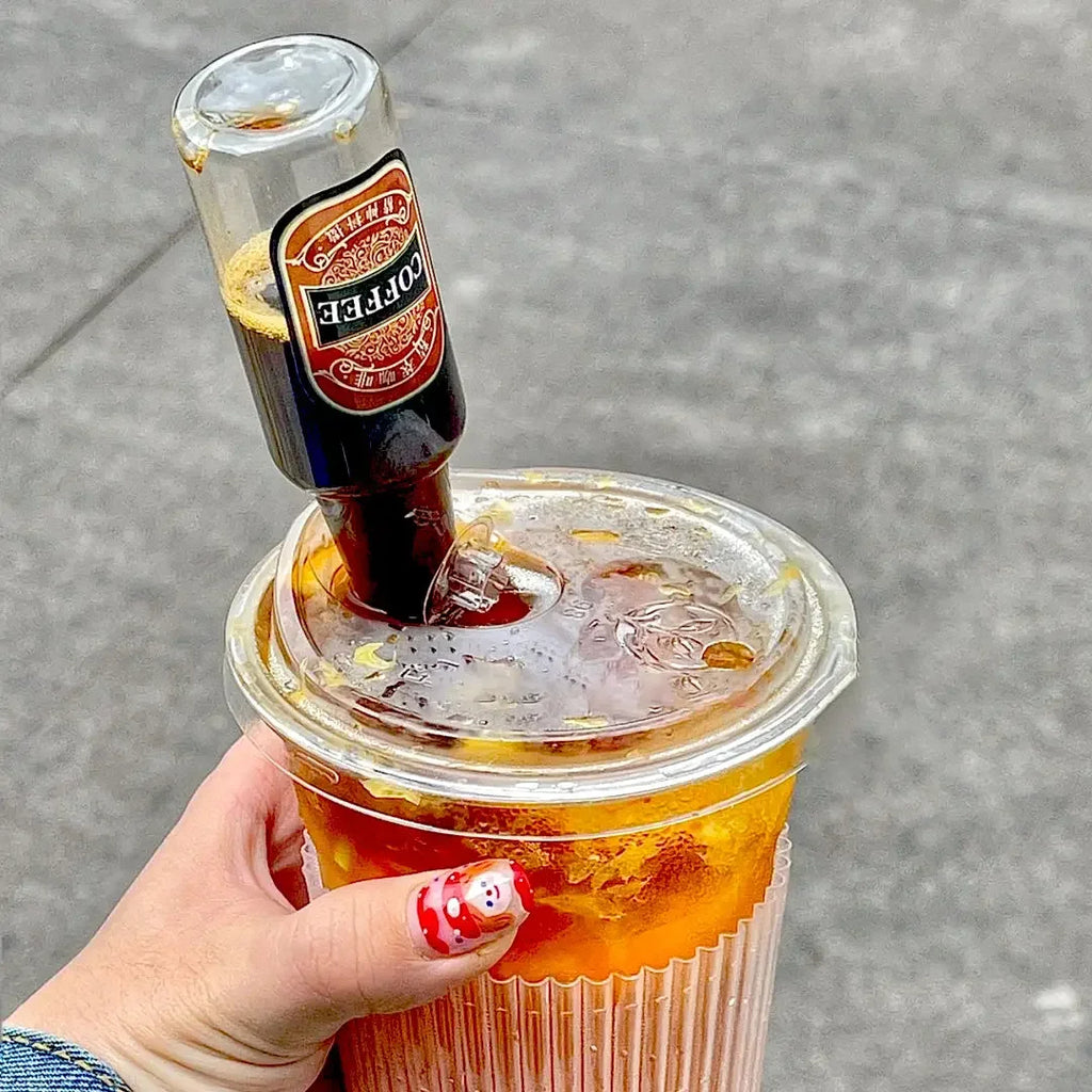 20pcs 98 Caliber Disposable Coffee Cup Double Hole Lid Small Wine Bottle Transparent Milk Tea Cup Takeaway  Juice Cups with Lids