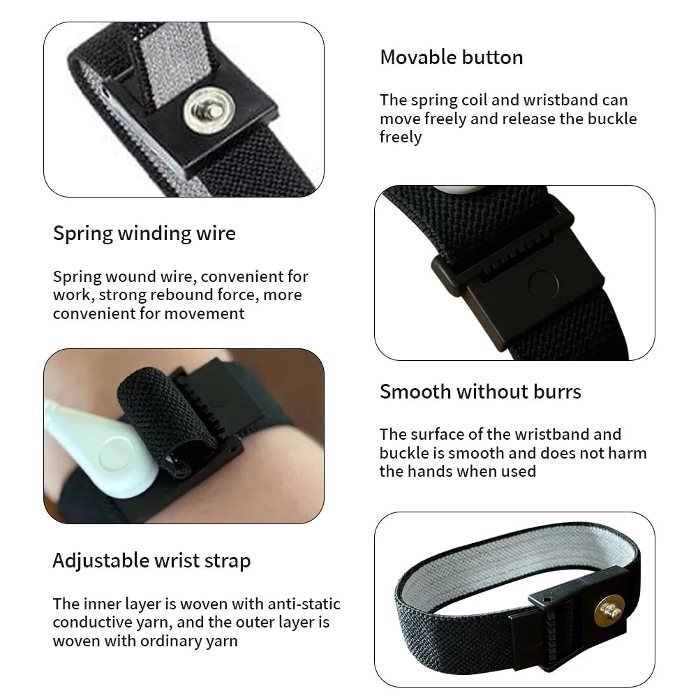 Anti-Static Wrist Strap Grounding Wrist Adjustable Bracelet Stimulation Physiotherapy Device for Computer Electronics Repair