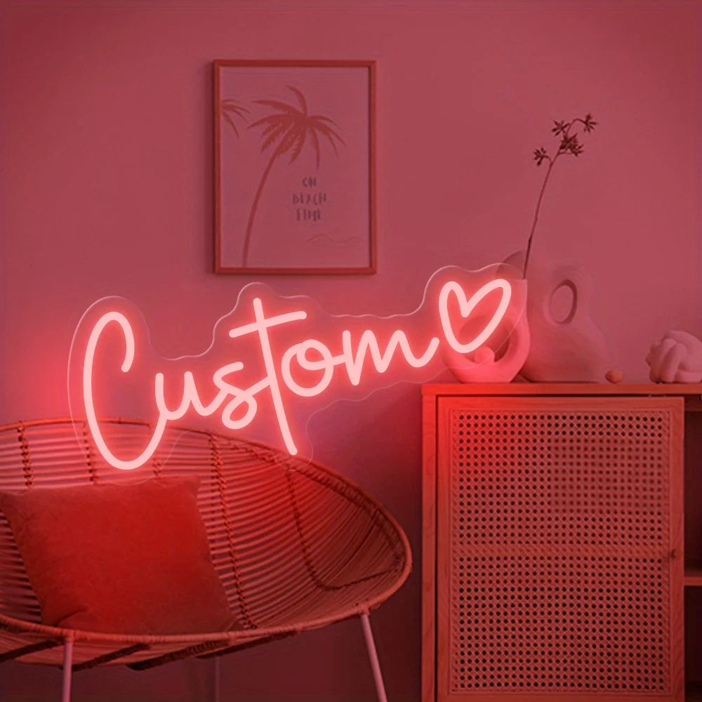 Personalised Name LED Sign Custom Neon Sign with Heart USB Powered Wall Bedroom Decorations for Wedding Parties Birthday Gift