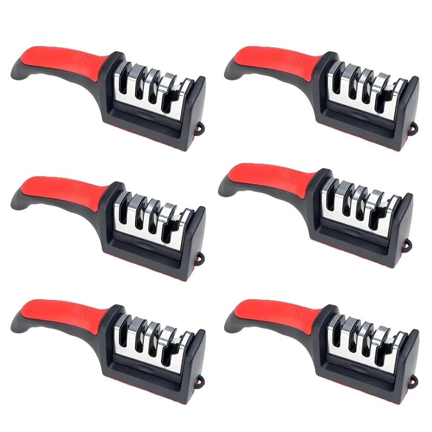 4 in1 Knife Sharpener, 4 Stage Manual Sharpener for Sharpening Kitchen Knives - Ceramic Stone, Tungsten Carbide Plates, Diamond