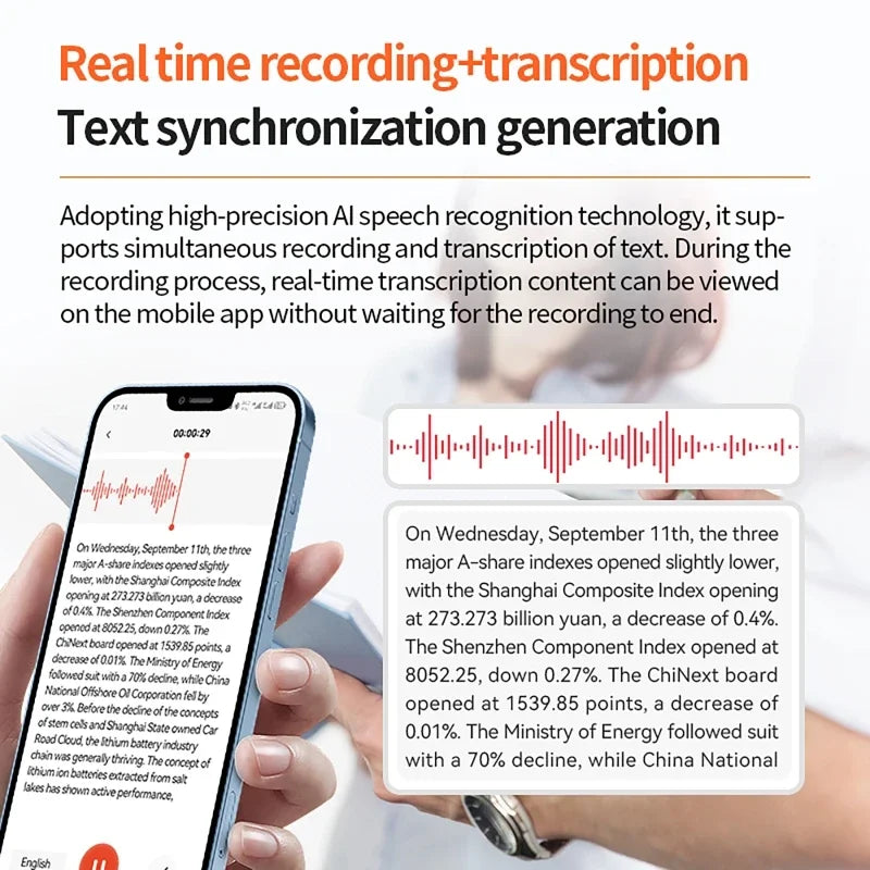 A30 AI Voice Recorder with Real-Time Transcription&Translation Digital Voice Recorder Support 189 Languages for Lectures Meeting