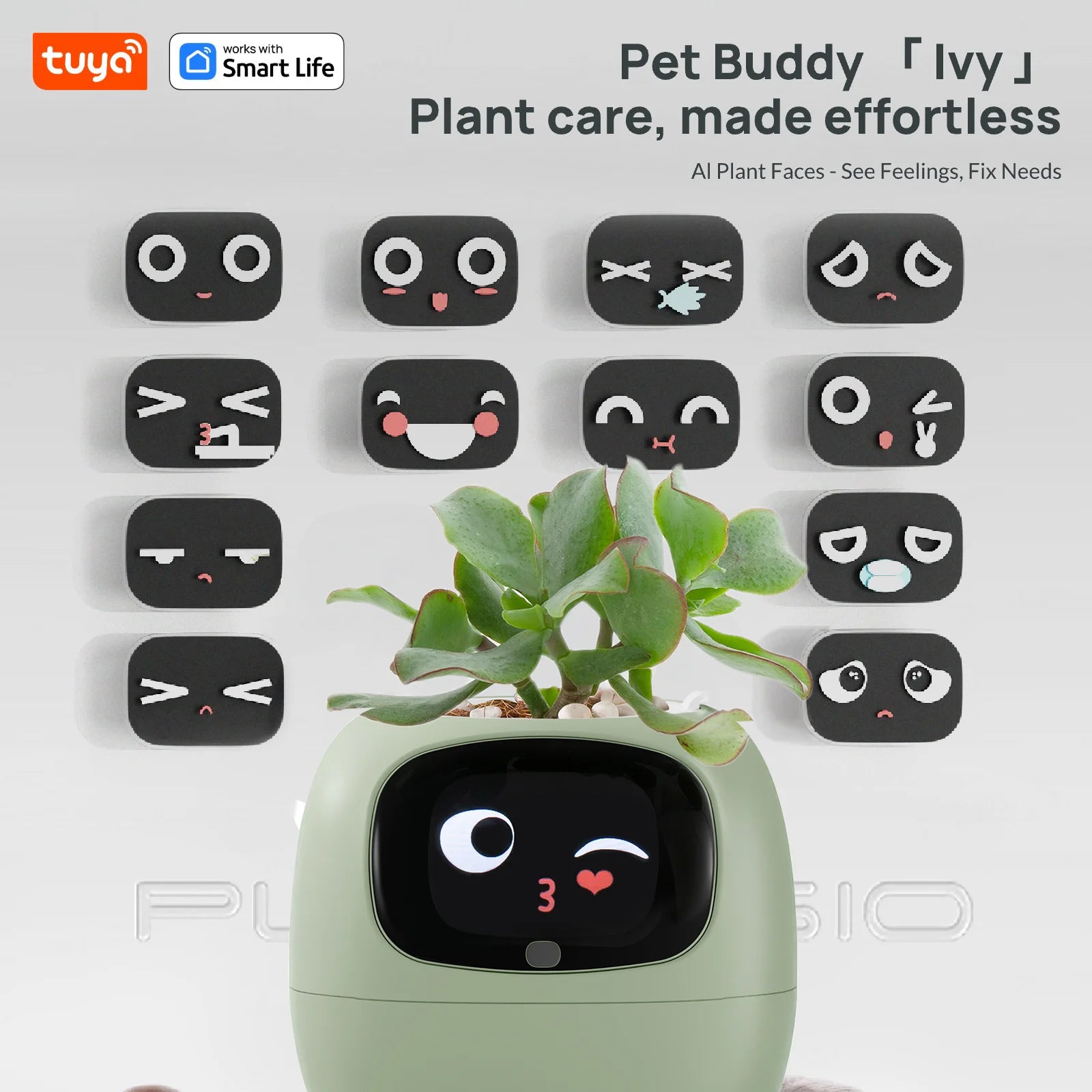 Pet Buddy lvy Plant care,made effortless, Al Plant Faces -See Feelings, Fix Needs  5 Interactive Gestures Unlocka Playful Life