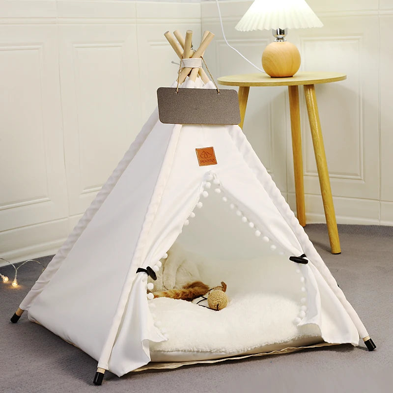 Winter Pet Teepee Tent w/ Dual-Sided Cushion, Warm Plush Side, Anti-Slip Base, Stabilizers, Fully Washable - Ideal for Dogs cats