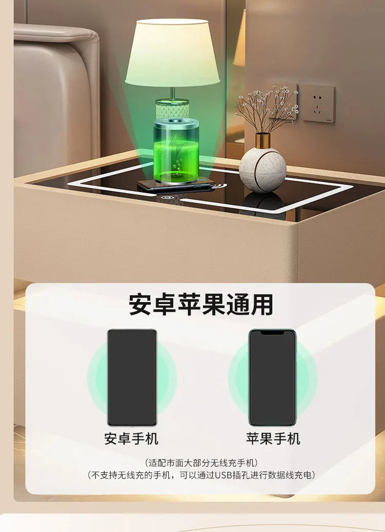 Smart Nightstand with Wireless Charger Bluetooth Speaker Sensor Light Ambient Lamp Password Lock Bedside Table for Bedroom