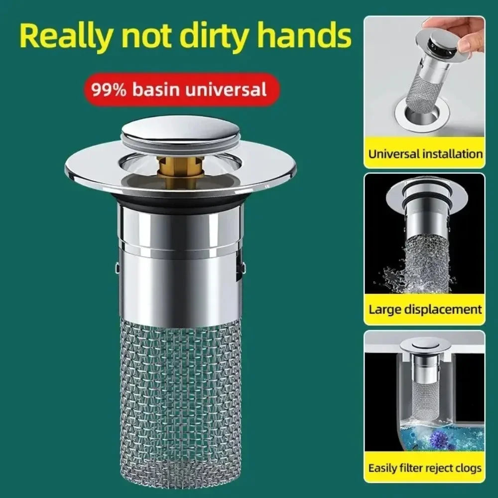 2026 new washbasin leak proof plug, stainless steel odor proof bullet core, pressure type sink drainage pipe, universal accessor