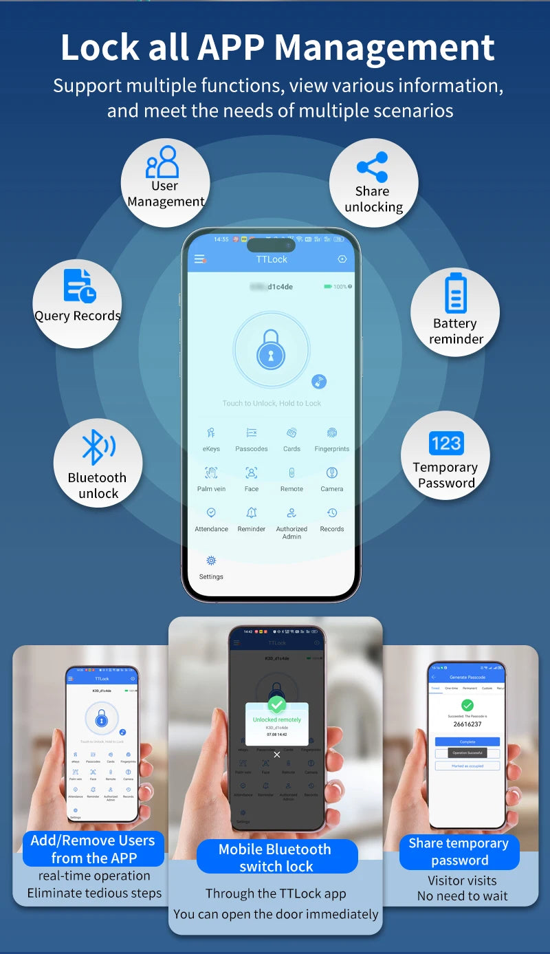 JDS6 TTLOCK APP Sliding Glass/Wood Fingerprint Lock Bluetooth Biometric Electronic Office Password 13.56Mhz RFID Keyless Unlock