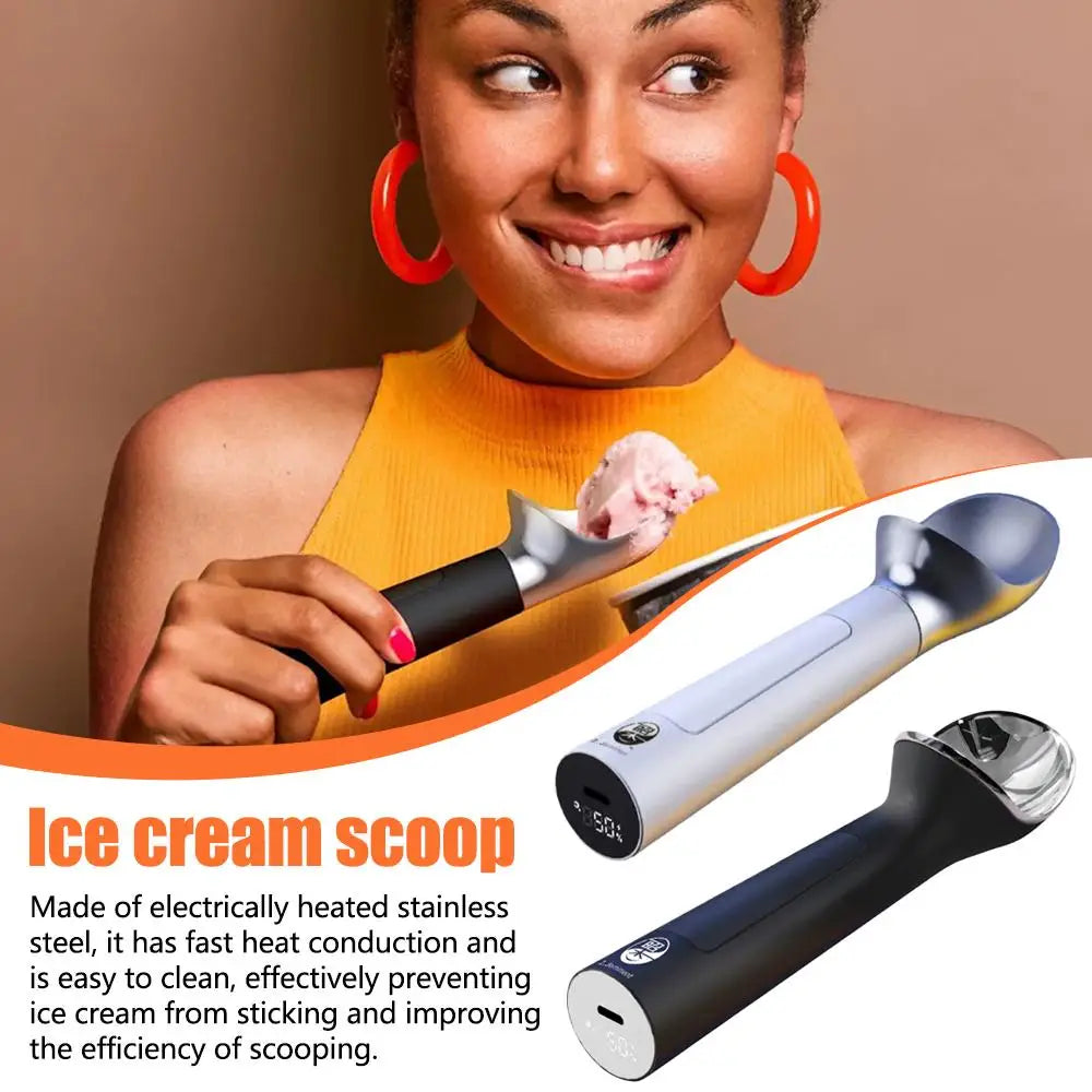 Electric Ice Cream Scoop Heated Spoon Rechargeable With Led Display Easy Scooping Perfect Gift For Ice Cream Lovers Kitchen K7a8