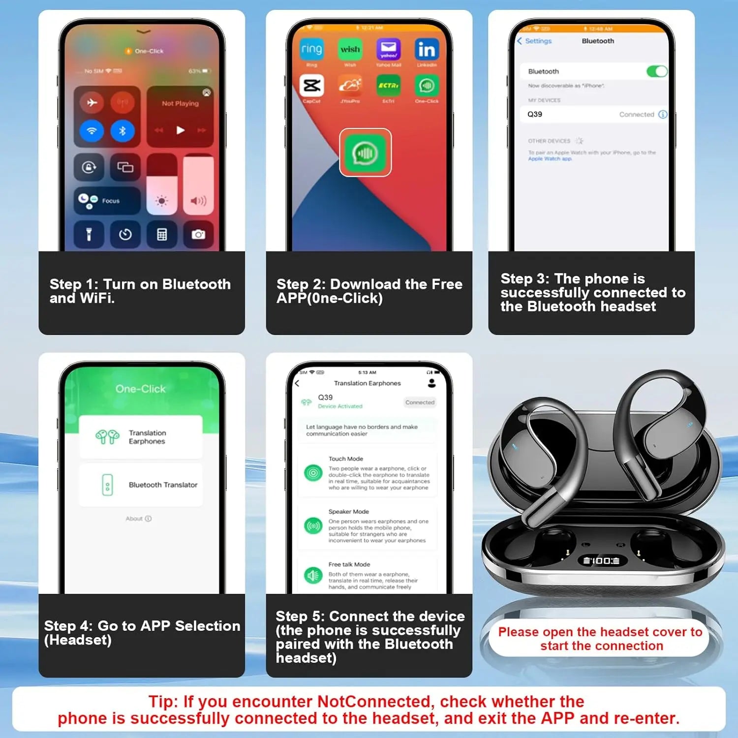 Language Translator Earbuds Supports 150 Language Online Real Time Voice Translator Device