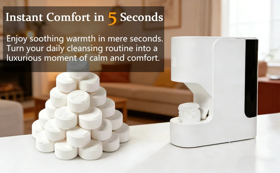 Hot Face Towel Warmer Machine Dispenser 5-Second Warming Disposable with 55°C Constant Temperature & Voice Alerts, Portable