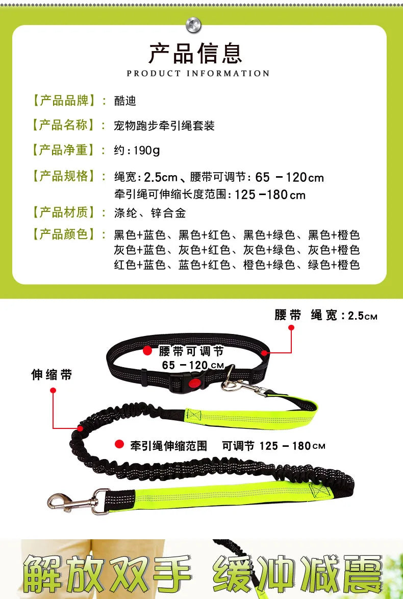 Hands-Free Dog Leash with Waist and Chest Straps