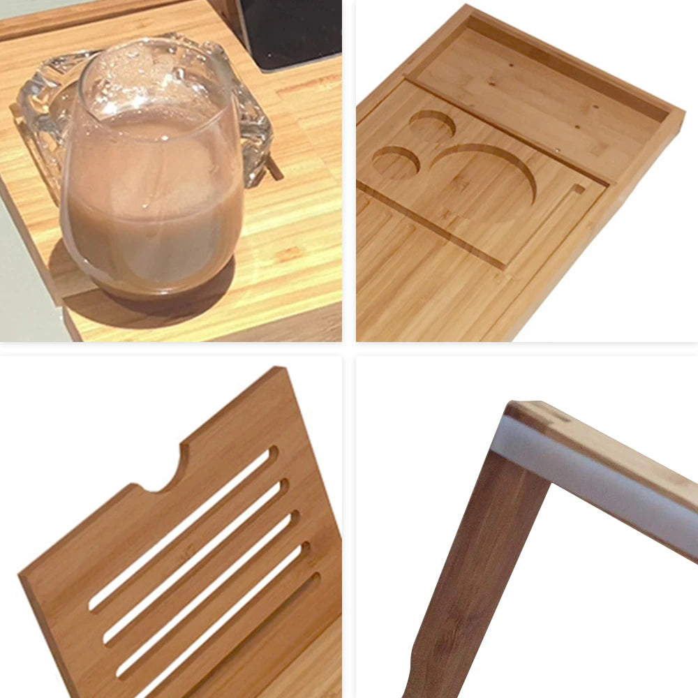 Bathtub Caddy Tray Bamboo Spa Bathtub Caddy Organizer Book Wine Tablet Holder Reading Rack Nonslip Bottom Extendable Sides