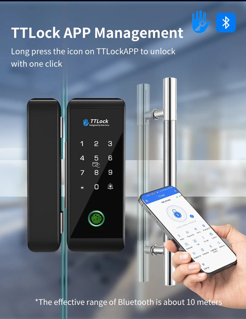 JDS6 TTLOCK APP Sliding Glass/Wood Fingerprint Lock Bluetooth Biometric Electronic Office Password 13.56Mhz RFID Keyless Unlock