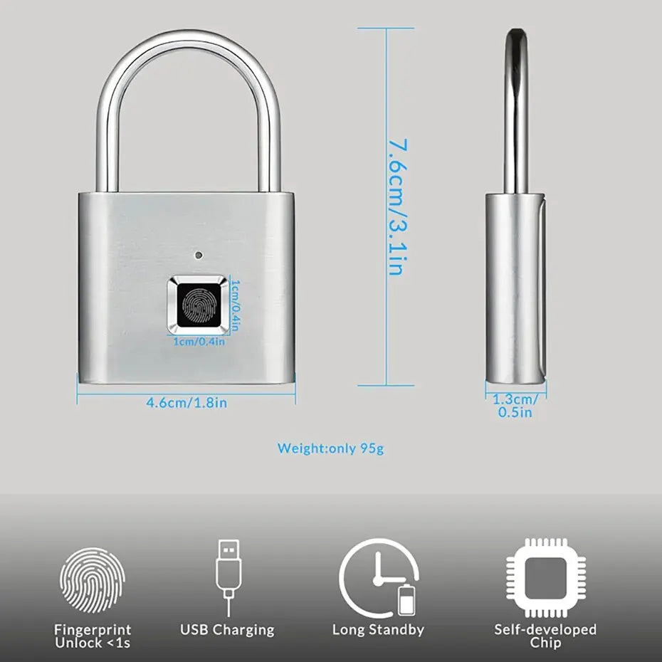 KERUI Keyless USB Charging Fingerprint Smart Lock Waterproof Unlock Portable Lock Anti-theft Security Door Lock Padlock Electric