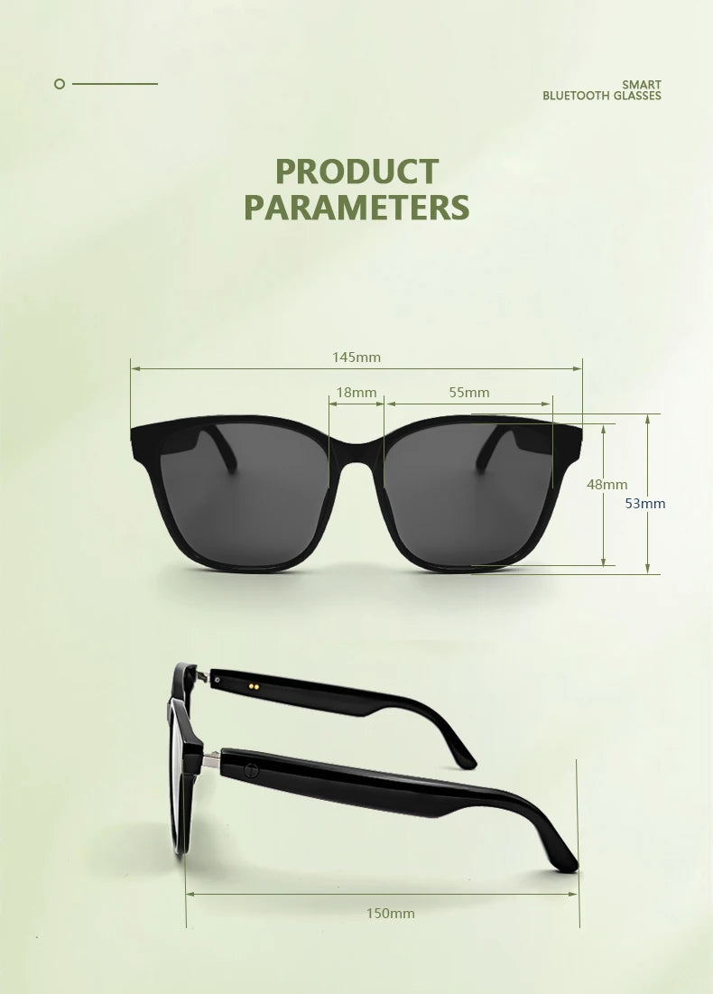 GS08 Smart Glasses with AI Assistant, Music/Calls, Noise Reduction, Anti-Blue Light, UV400, BT TWS for Men & Women