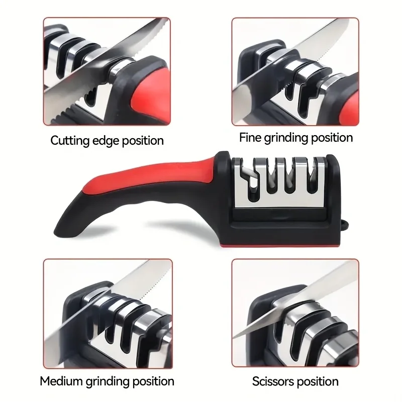 4 in1 Knife Sharpener, 4 Stage Manual Sharpener for Sharpening Kitchen Knives - Ceramic Stone, Tungsten Carbide Plates, Diamond