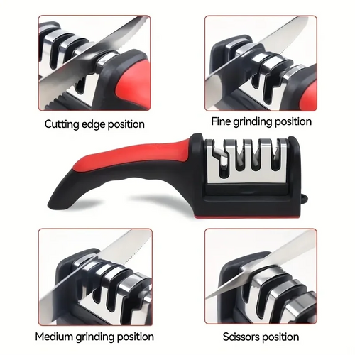 4 in1 Knife Sharpener, 4 Stage Manual Sharpener for Sharpening Kitchen Knives - Ceramic Stone, Tungsten Carbide Plates, Diamond