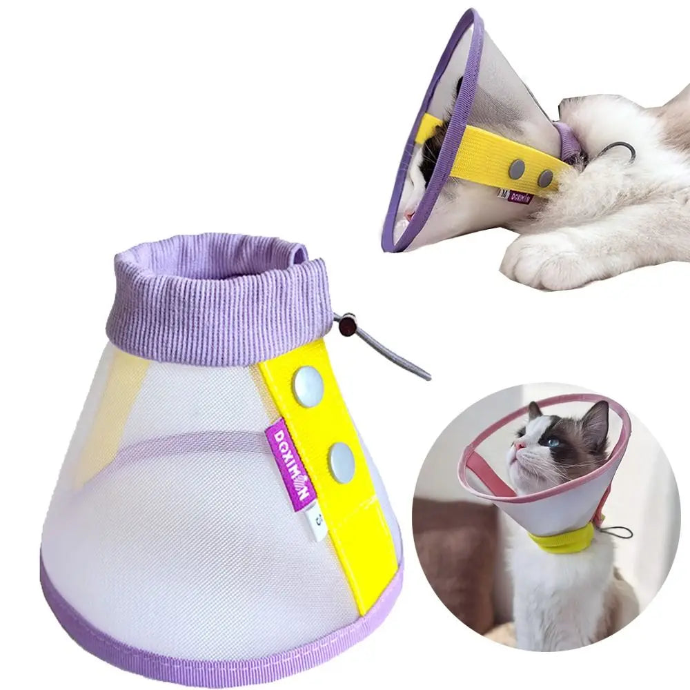 Anti-Bite Cat Elizabeth Collar Breathable Adjustable Cat Neck Protective Circle Snap Button Comfortable Pet Neck Cone