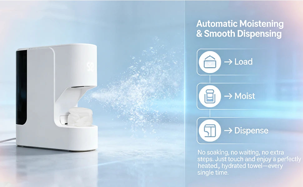 Hot Face Towel Warmer Machine Dispenser 5-Second Warming Disposable with 55°C Constant Temperature & Voice Alerts, Portable
