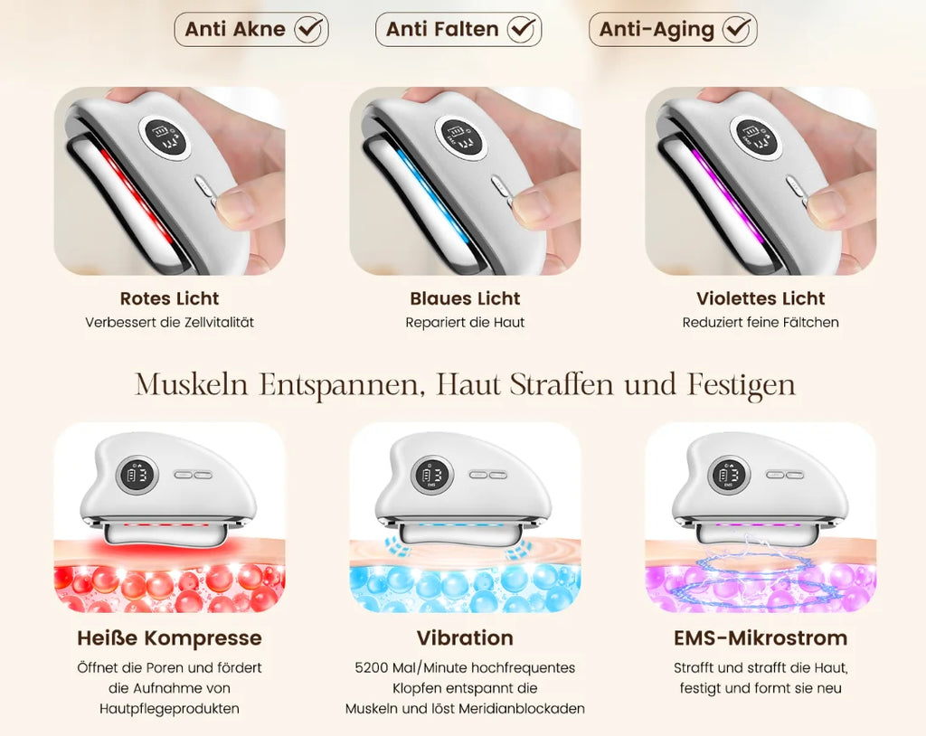 EMS Gua Sha Face Massager - Electric Tool Face Massager with Vibration Heat Microcurrent Massager Face Facelift Anti Ageing
