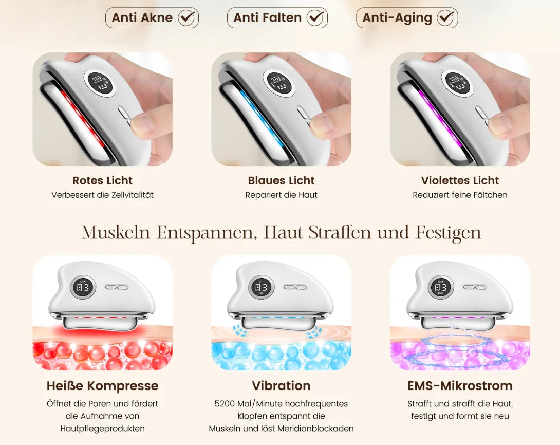 EMS Gua Sha Face Massager - Electric Tool Face Massager with Vibration Heat Microcurrent Massager Face Facelift Anti Ageing