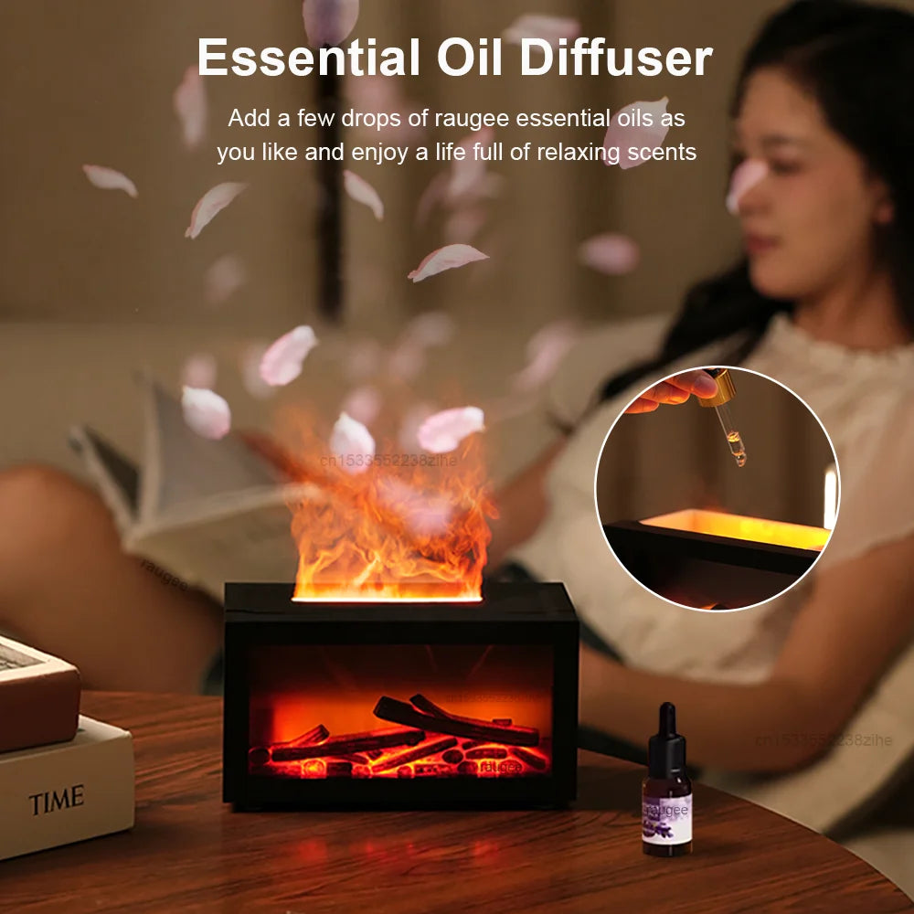 Air Aroma Humidifier Essential Oil Diffuser Mini Fireplace Flame Humidifier Home Aromatherapy Fragrance Diffuser with LED Night