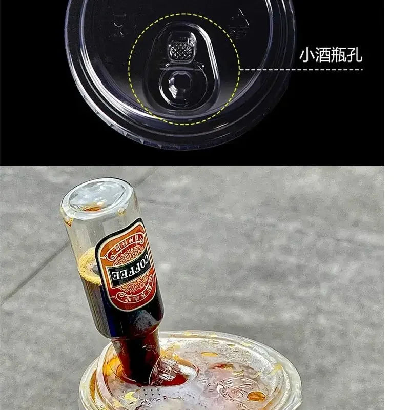 20pcs 98 Caliber Disposable Coffee Cup Double Hole Lid Small Wine Bottle Transparent Milk Tea Cup Takeaway  Juice Cups with Lids