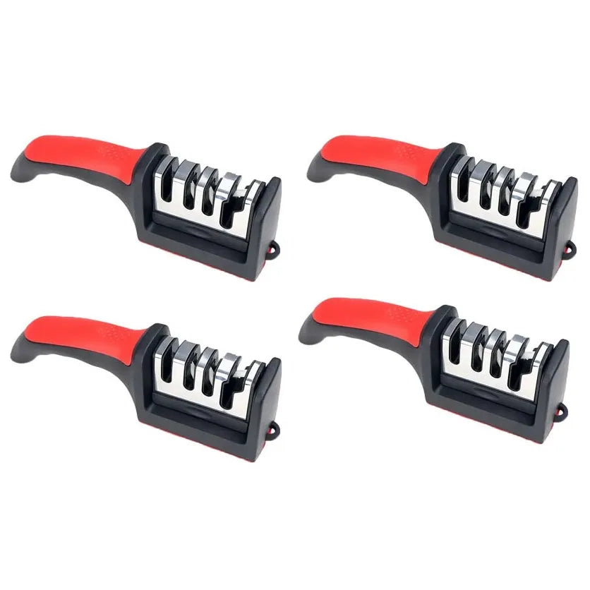 4 in1 Knife Sharpener, 4 Stage Manual Sharpener for Sharpening Kitchen Knives - Ceramic Stone, Tungsten Carbide Plates, Diamond