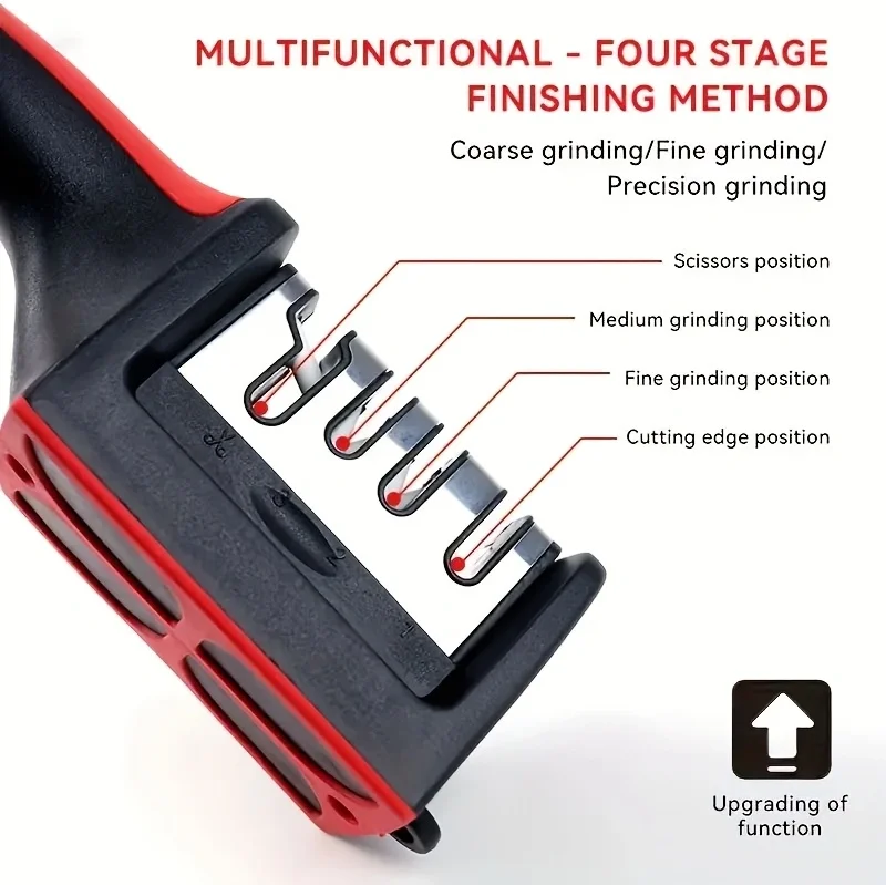 4 in1 Knife Sharpener, 4 Stage Manual Sharpener for Sharpening Kitchen Knives - Ceramic Stone, Tungsten Carbide Plates, Diamond
