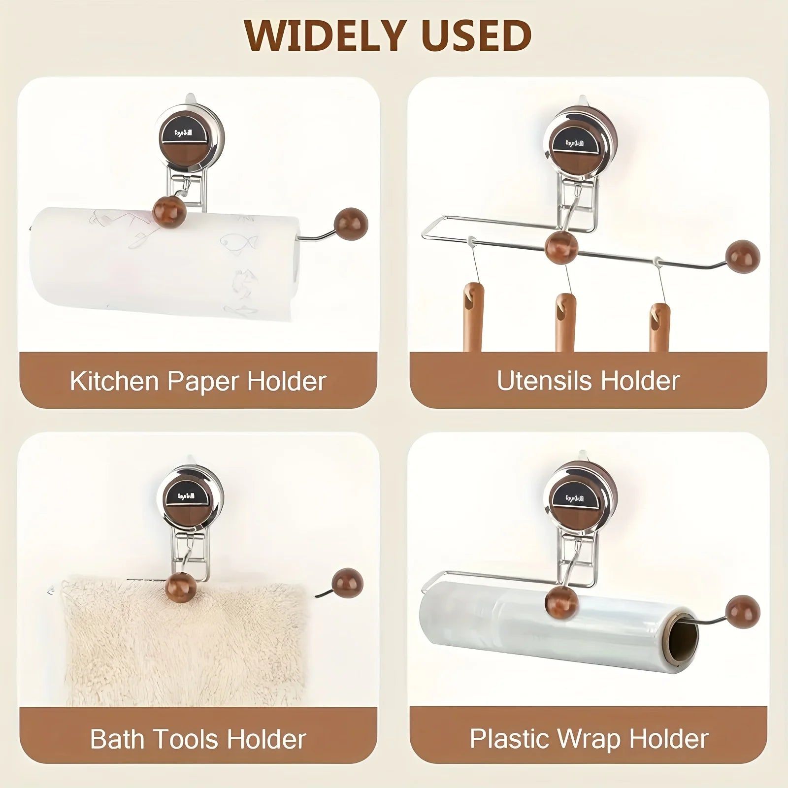 [1pc Stainless Steel Paper Towel Holder] 1pc Non-Drilling Stainless Steel Suction Cup Kitchen Paper Towel Holder
