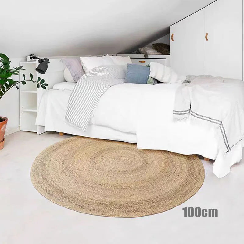 Natural Bulrush Grass Hand-woven Small Rugs Straw Carpet Rattan Mats for Living Room Table Japanese Tea Room Water Gourd Rug