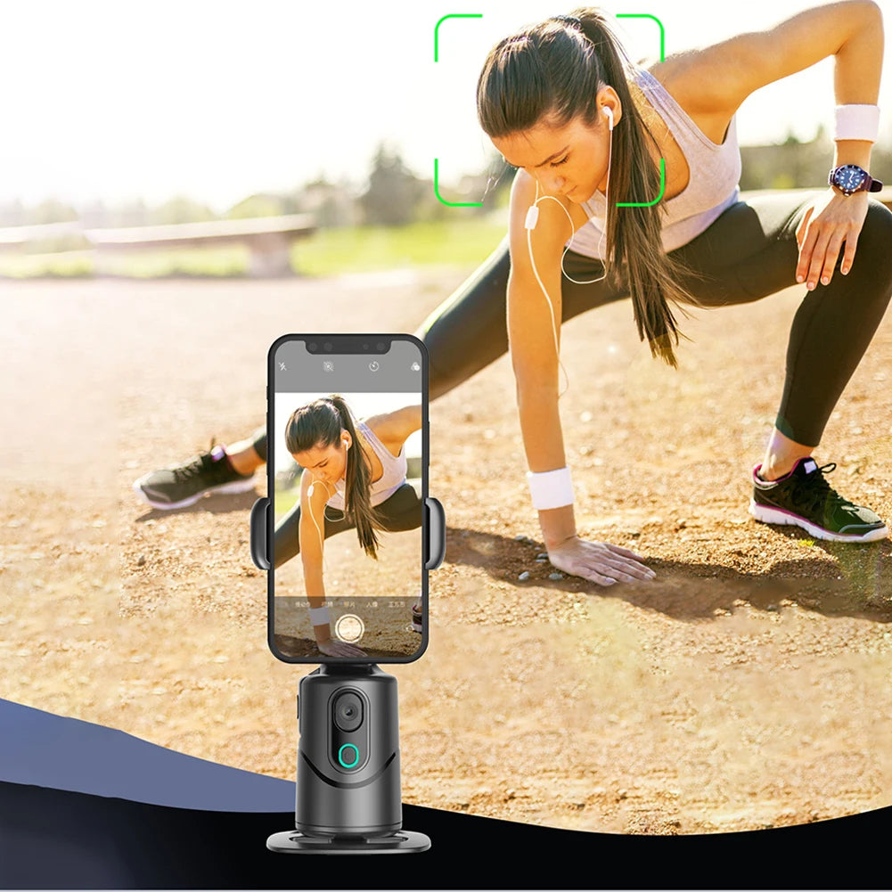 360° Rotating Auto Face Tracking Phone Stand No App Gesture Control Smart Shooting Camera Mount with Selfie Light Remote
