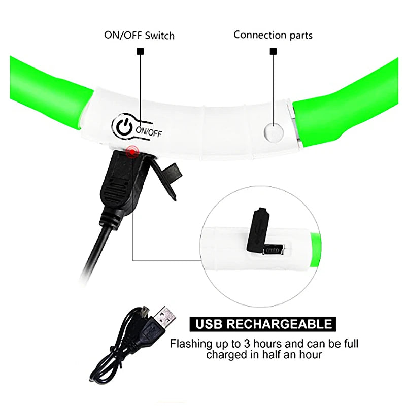 USB Rechargeable LED Glowing Collar for Pets
