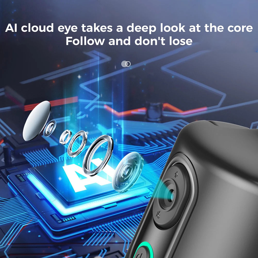 360° Rotating Auto Face Tracking Phone Stand No App Gesture Control Smart Shooting Camera Mount with Selfie Light Remote