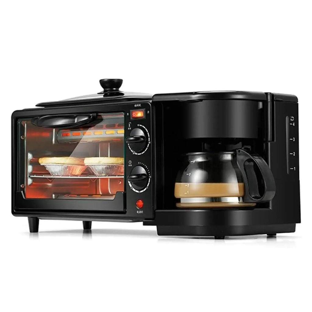 3 in 1 Breakfast Maker Multifunctional Toasters Oven with Timer with Glass Lid Oven Breakfast Maker for Bread Sandwich Egg
