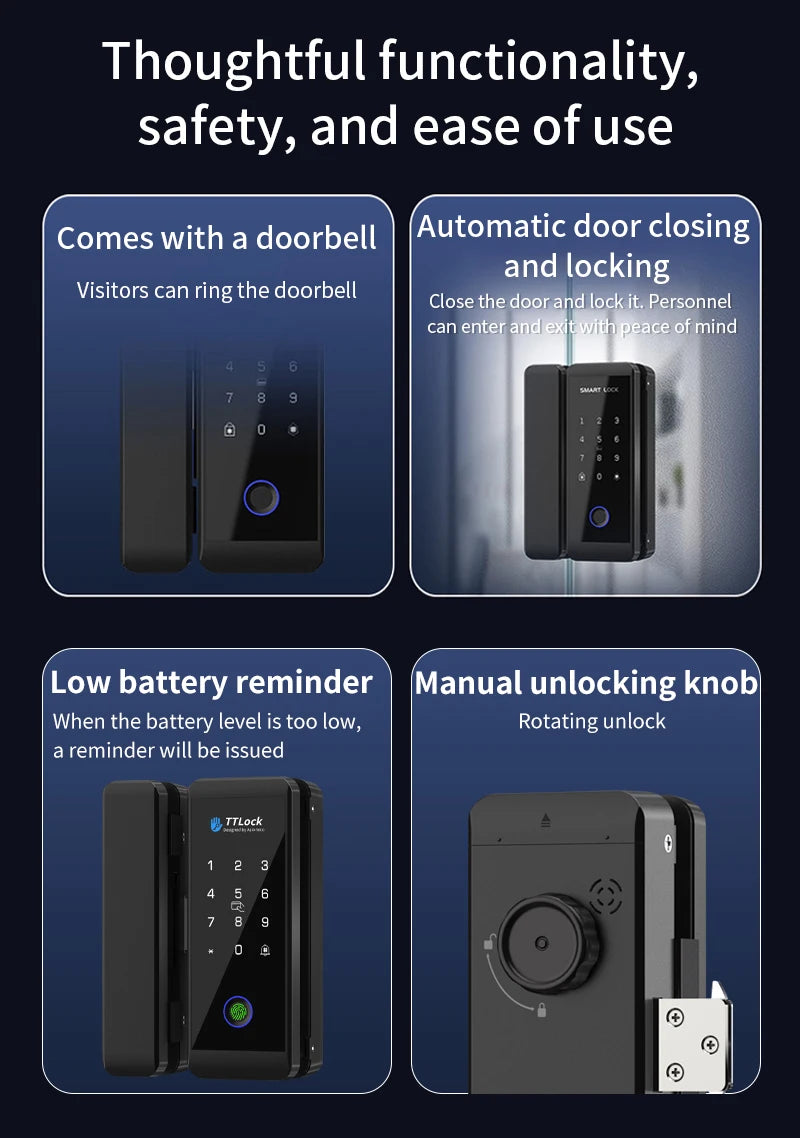 JDS6 TTLOCK APP Sliding Glass/Wood Fingerprint Lock Bluetooth Biometric Electronic Office Password 13.56Mhz RFID Keyless Unlock