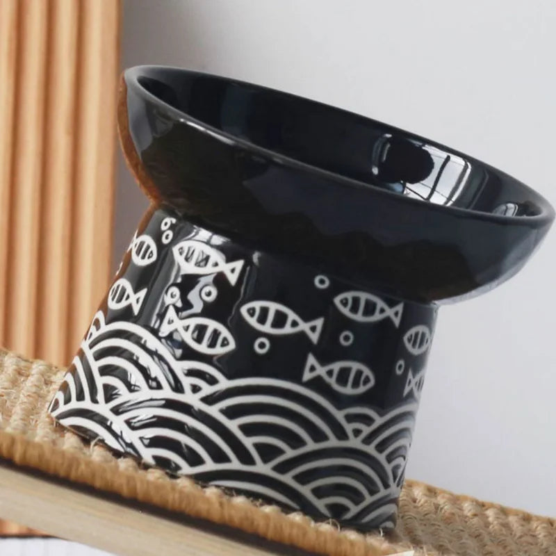 Ceramic Raised Cat Bowl  Elevated Neck Protection Ergonomic Durable Cutlery for Food Water Cute Dog Bowl ﻿