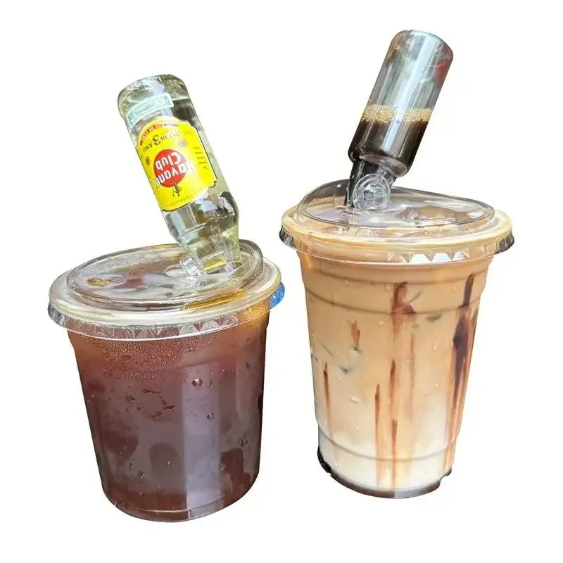 20pcs 98 Caliber Disposable Coffee Cup Double Hole Lid Small Wine Bottle Transparent Milk Tea Cup Takeaway  Juice Cups with Lids